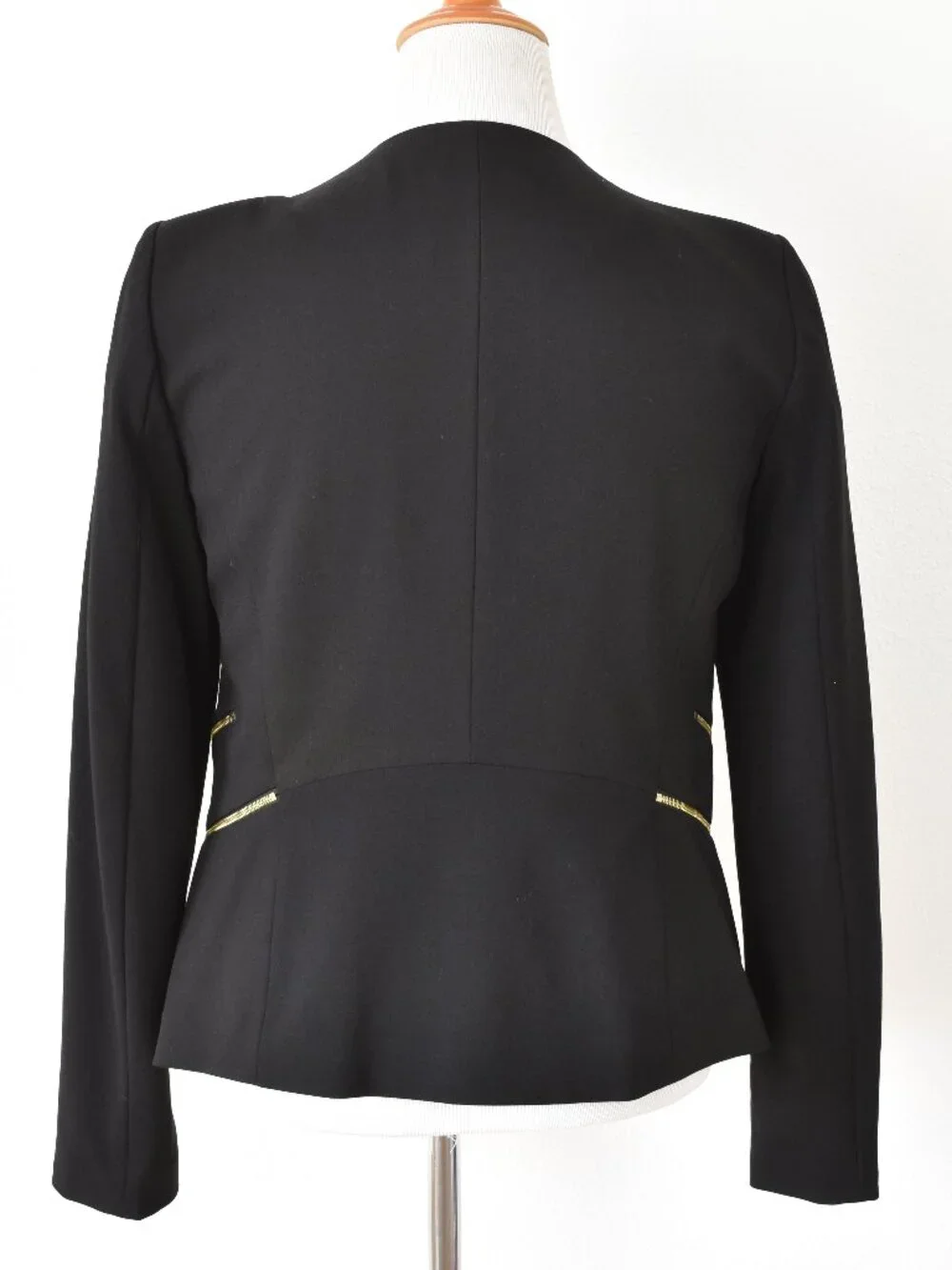 Calvin Klein Open Front Blazer Black with Zipper Detail - 12